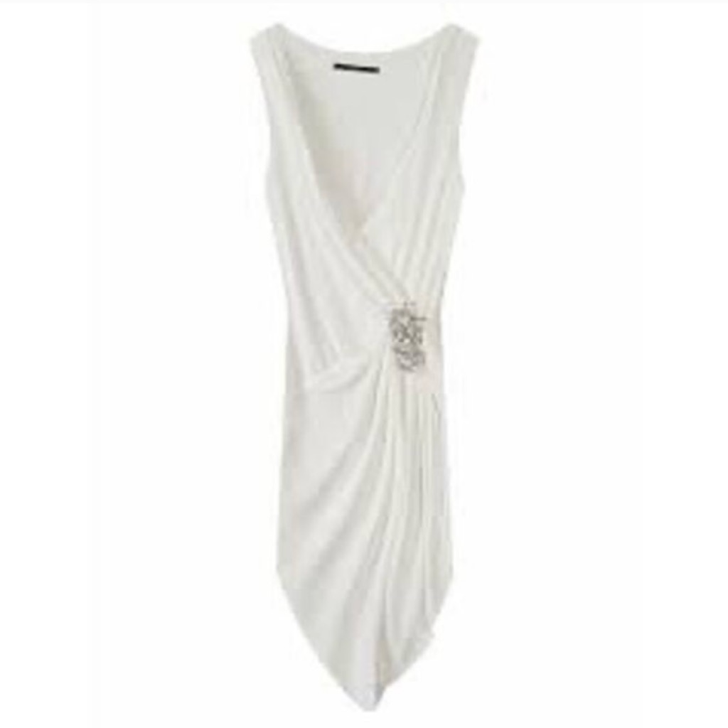 Robert Rodriquez White V-Neck Dress W/ Rhinestone Accents Size 4